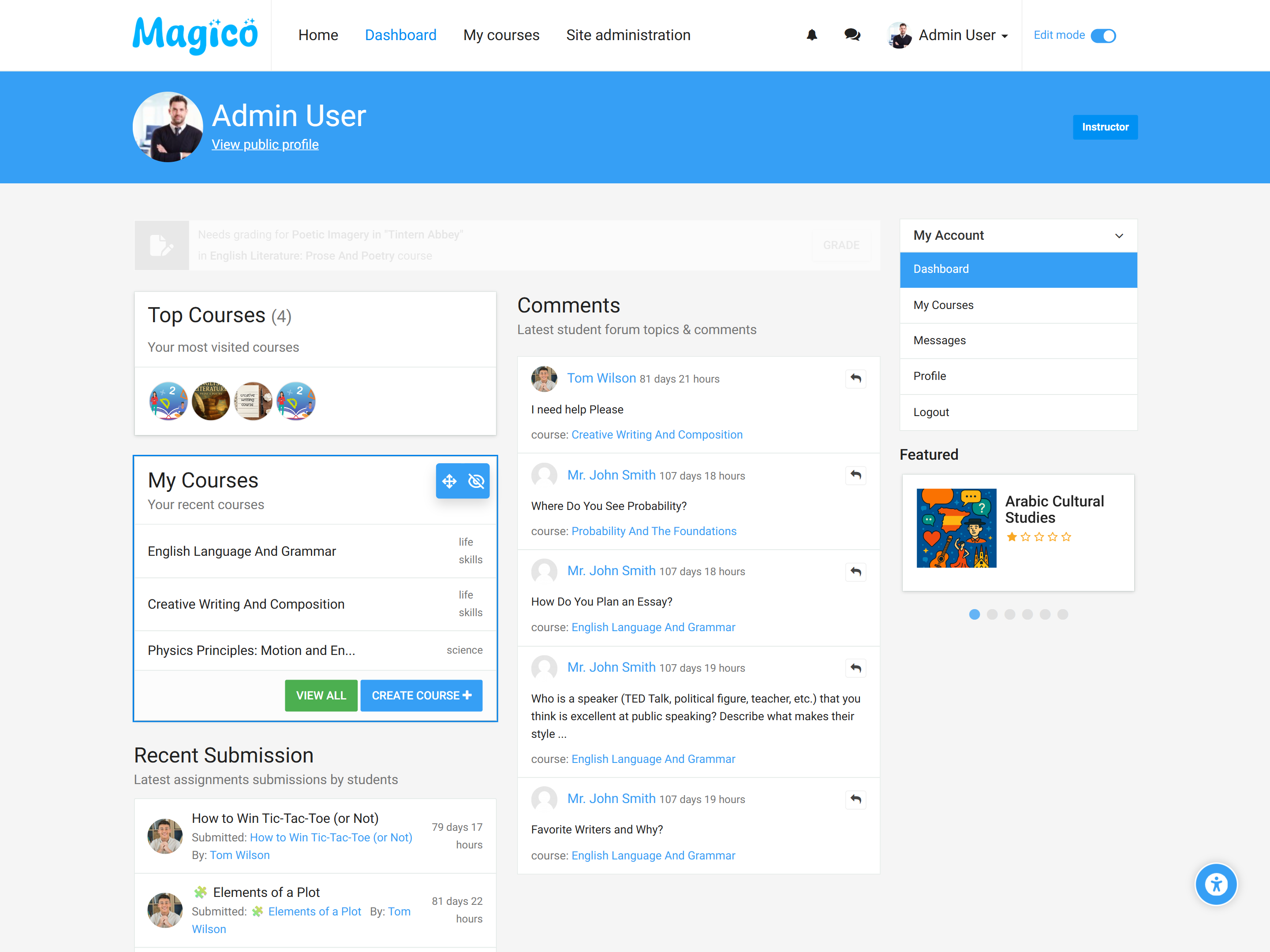 Magico Theme Dashboard Edit - Flexible LMS Layout
