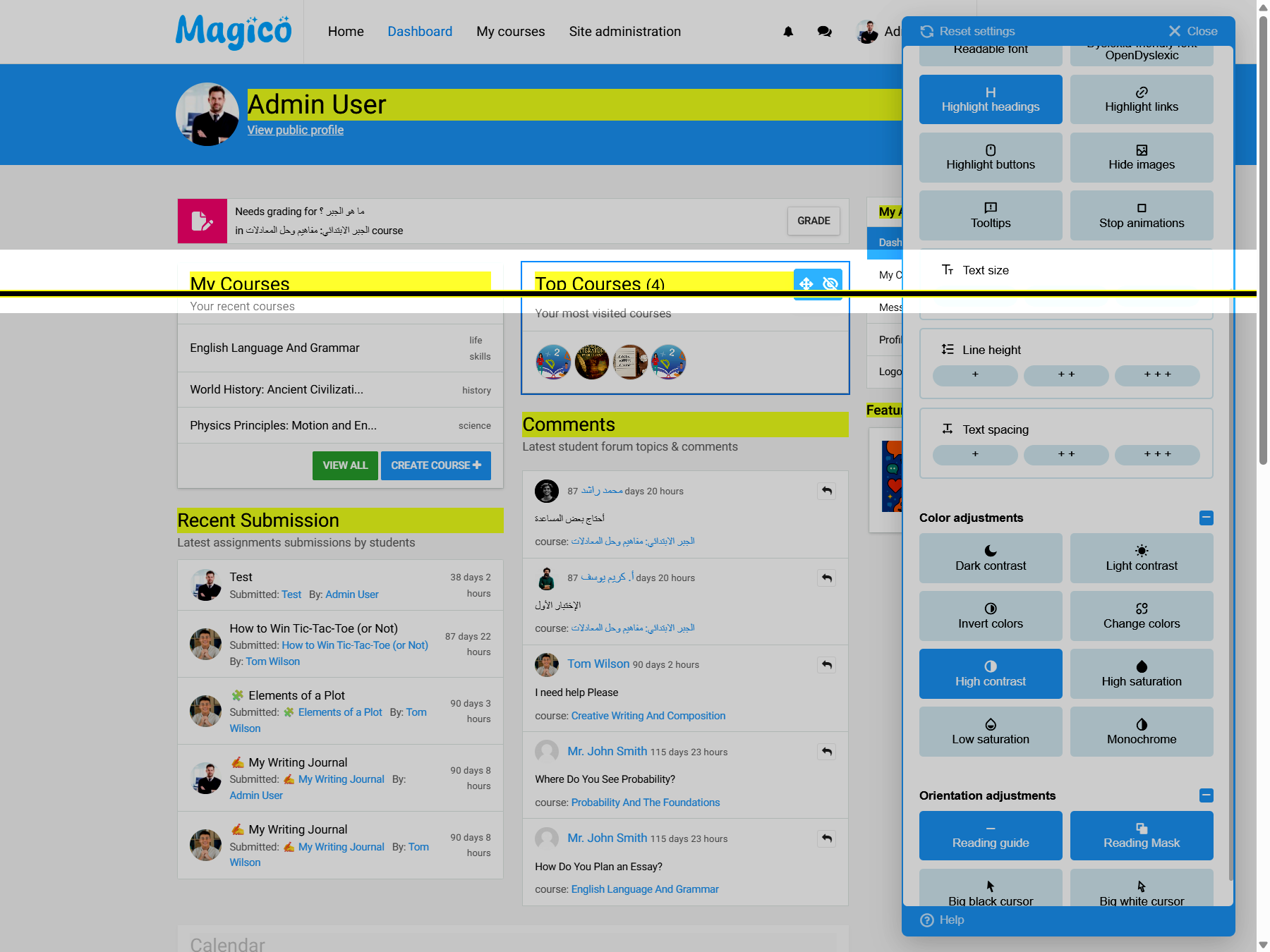Magico Theme Dashboard Edit - Flexible LMS Layout