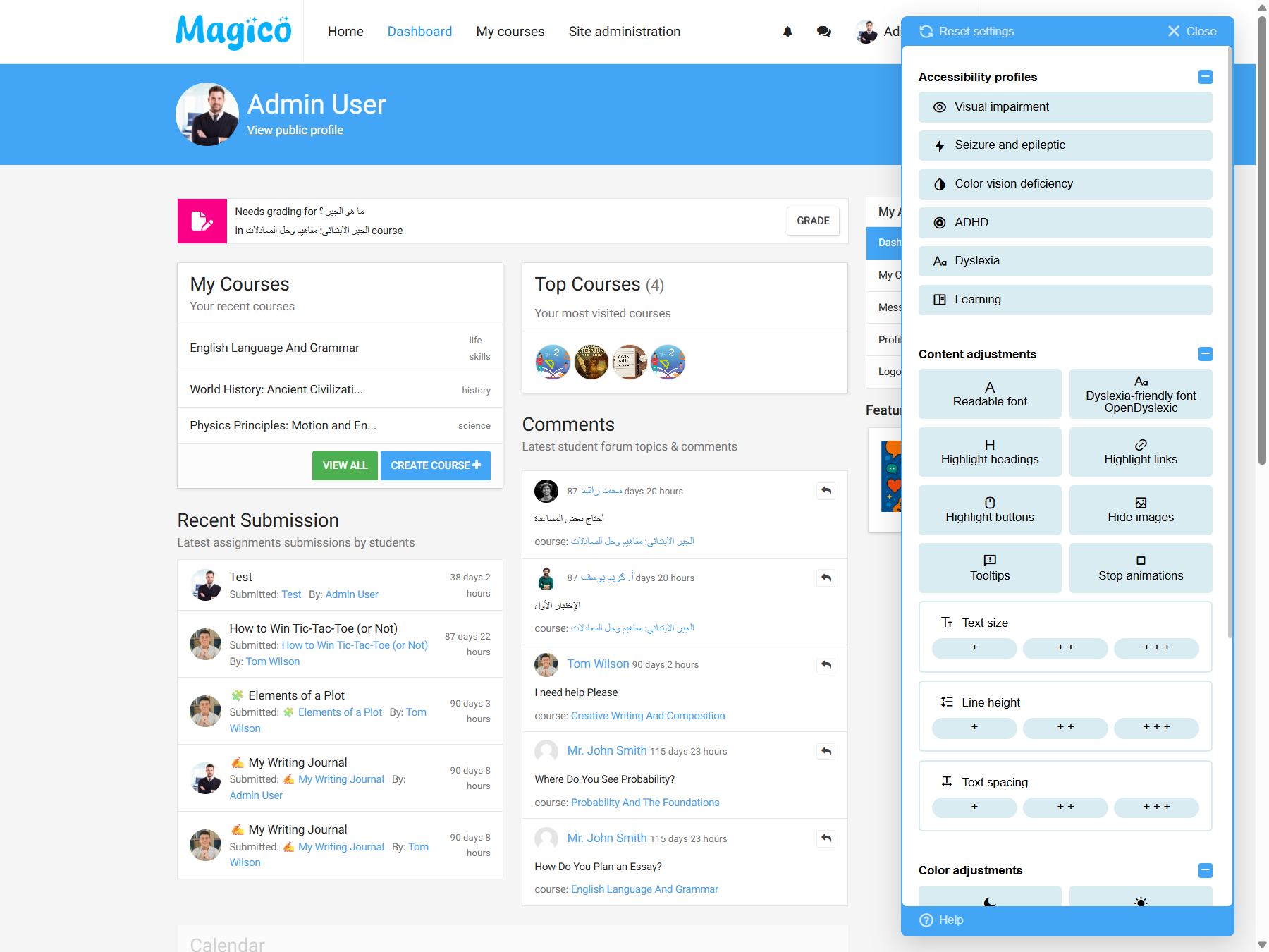 Magico Theme Dashboard - Modern LMS Design